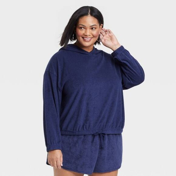 Ava & Viv Tops - Ava Viv Sweatshirt Womens 14W Blue Hooded Terry Beach Lounge Preppy Comfy Cozy